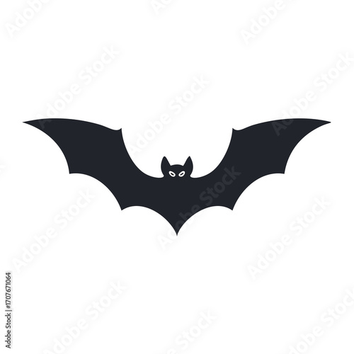 Black bat silhouette with outstretched wings on white background