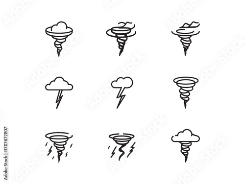 Tornado line art twisting over landscape