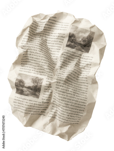 Crumpled piece of printed journal page
