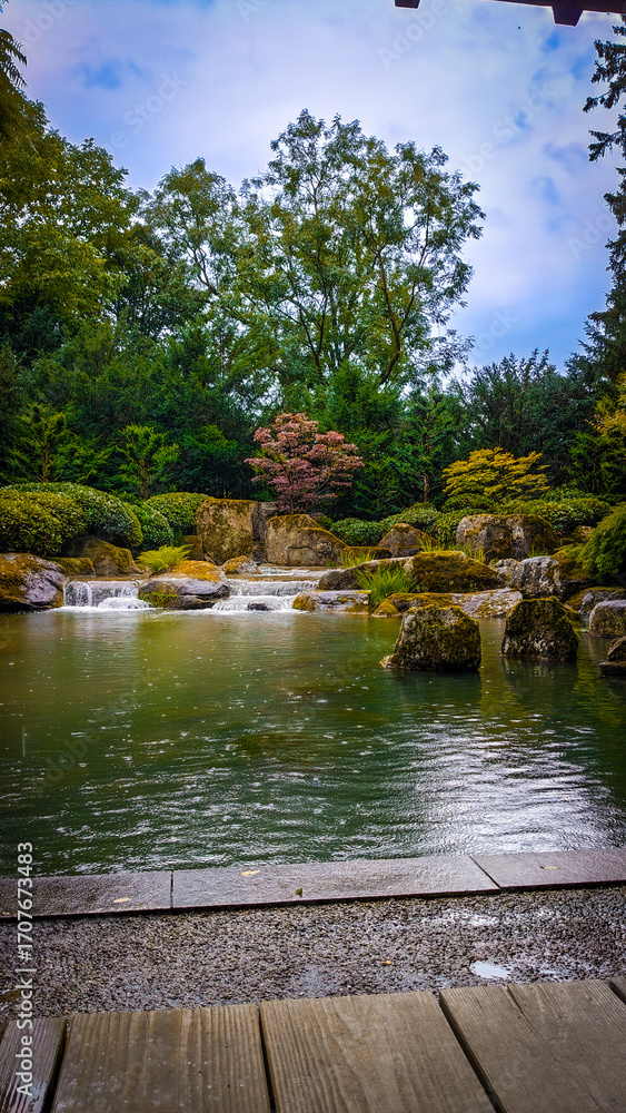 Fototapeta premium Augsburg, Germany - 08 04 2025 : Japanese Garden in the 'Botanischer Garten' in Augsburg
