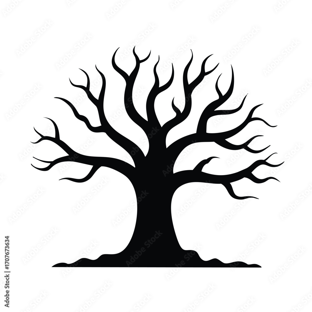 Fototapeta premium Black Silhouette of a Bare Tree with Many Branches