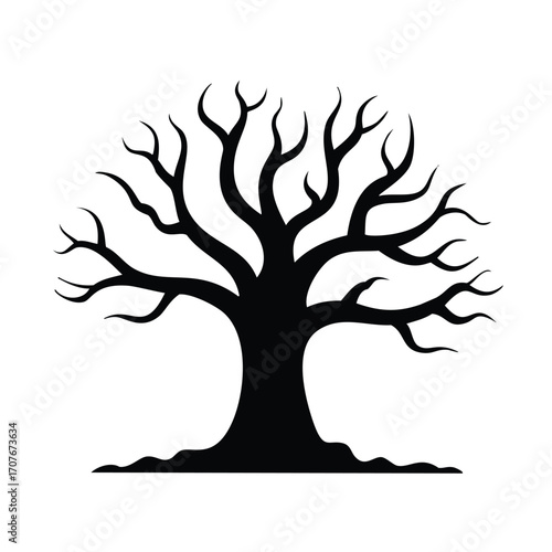 Black Silhouette of a Bare Tree with Many Branches