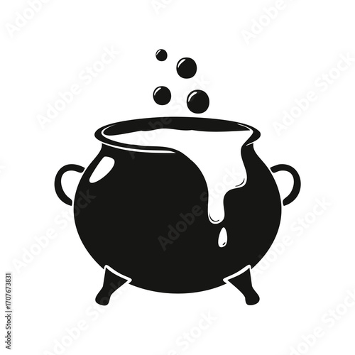Black silhouette of a bubbling cauldron with handles Keywords: cauldron, pot, kettle, witch