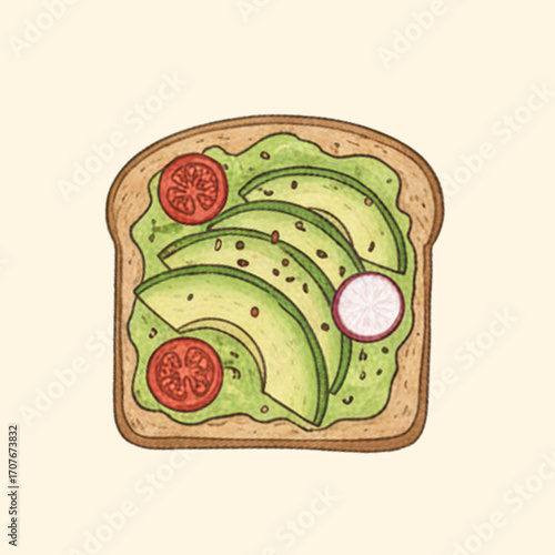 avocado toast illustration on white background