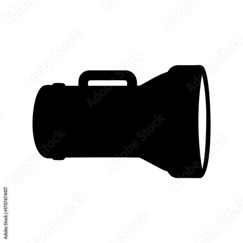 Black silhouette of a searchlight with handle for illuminating dark areas