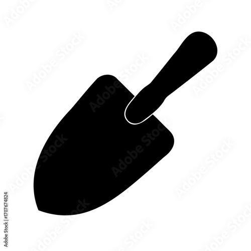 Simple black and white image of a trowel, gardening tool silhouette