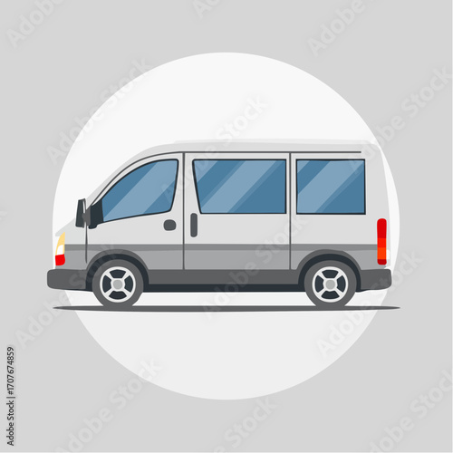 A slightly older model, white minivan with a gray base, shown from the side