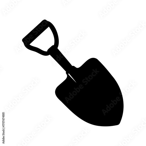 Silhouette of a garden shovel against a white background, tool representation