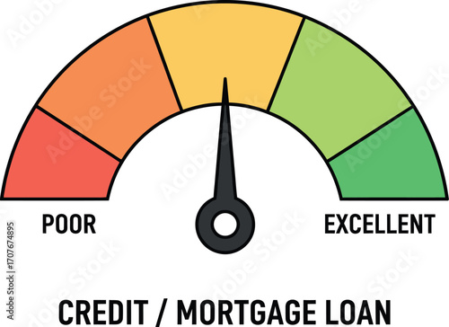 Credit score gauge showing average rating for loans and mortgages.