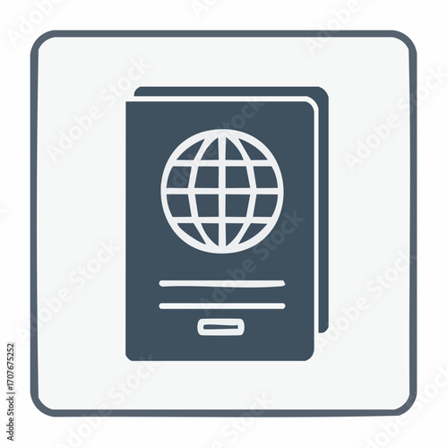 A passport icon with a globe on the cover, slightly darker in color