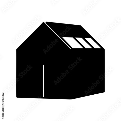 A modern minimalist house illustration with clean lines and sharp contrasts