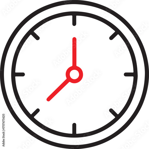 Minimalist Clock Icon with Red Hands