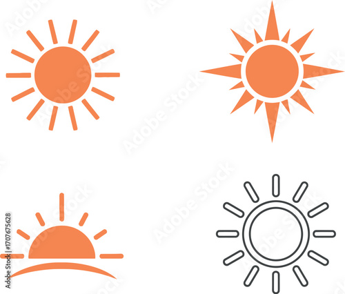 Collection of stylized sun icons representing different weather and time of day