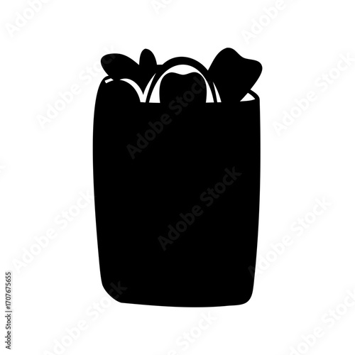 Full black silhouette of a shopping bag with items sticking out of it
