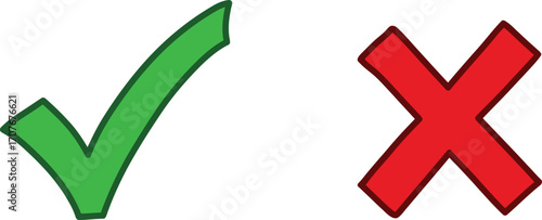 Green check mark and red x symbols isolated on transparent background