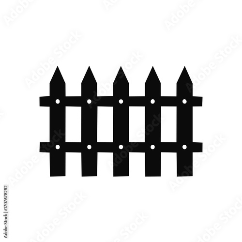 Black silhouette of a simple picket fence on a white background
