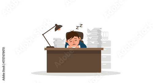 Overworked and Exhausted A Sleepy Office Worker Illustration
