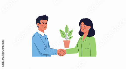 A symbolic handshake between business partners, signifying a strong commitment to sustainable business practices, environmental stewardship, and collaborative green initiatives for future growth