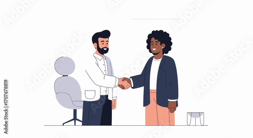 Diverse business professionals shaking hands in a contemporary office setting, symbolizing successful negotiations, partnership, agreement, and mutual trust