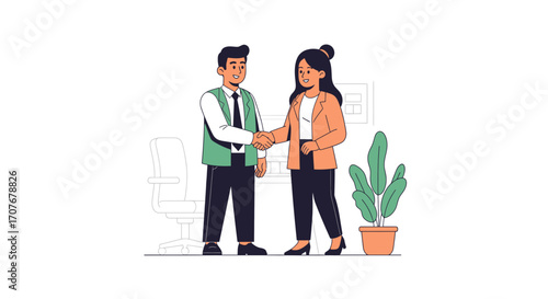 Business colleagues shaking hands in a modern office setting. Concept of agreement, successful negotiation, partnership, and professional collaboration