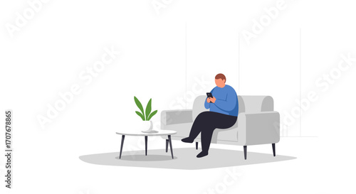 Person Relaxing on Couch with Phone Illustration