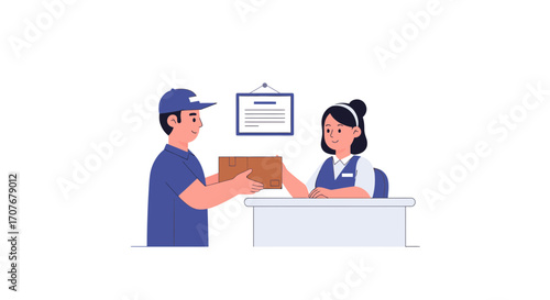 Seamless Package Delivery Courier Service with Customer Interaction Illustration