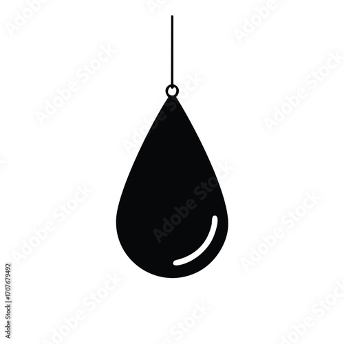 Black silhouette of a water drop hanging from a string