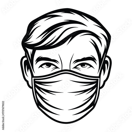Several dark gray medical face covering icon variations are neatly arranged on the white background