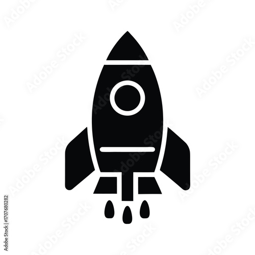 Simple black and white rocket is shown firing in the sky upwards