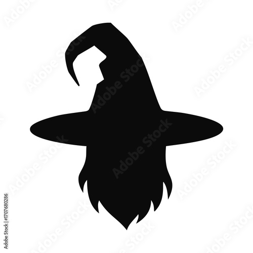 Black Silhouette Witch Hat with Flowing Hair Keywords: witch hat, silhouette, black, halloween