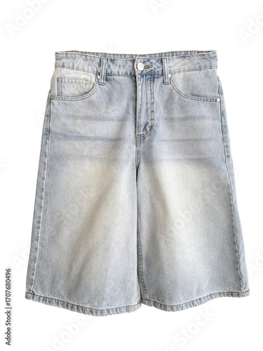 Low rise denim bermuda shorts isolated on white background. 