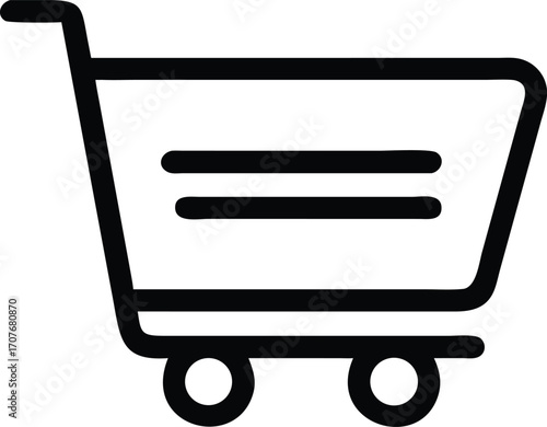 Simple black shopping cart icon displays two horizontal lines and two wheels