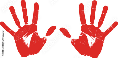 Two red handprints facing each other isolated design on transparent background