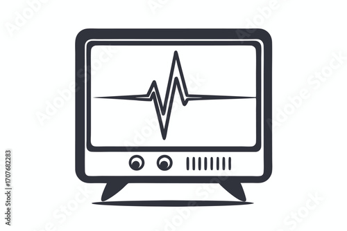 Simple icon depicts a black heart monitor displaying a heartbeat pattern on a white background