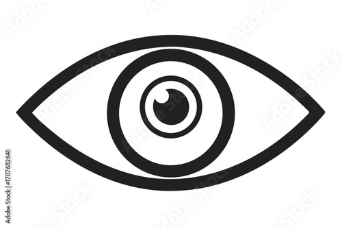 Simplified black and white eye logo shows a focused gaze with concentric circles