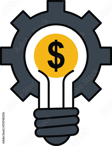 Gear surrounding a lightbulb with a dollar sign inside for financial idea business finance