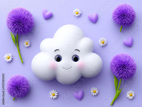 adorable smiling clouds holding objects seamless.