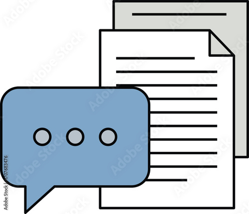 Speech bubble and documents icon representing communication and paperwork chat message