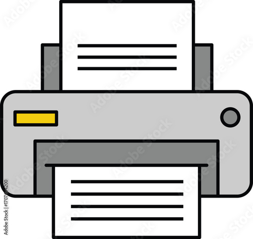 Flat Icon of a Printer with Paper Coming Out and Going In printing office equipment