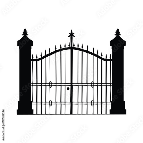 Ornate Wrought Iron Gate Silhouette Keywords: gate, entrance, wrought iron, metal, fence
