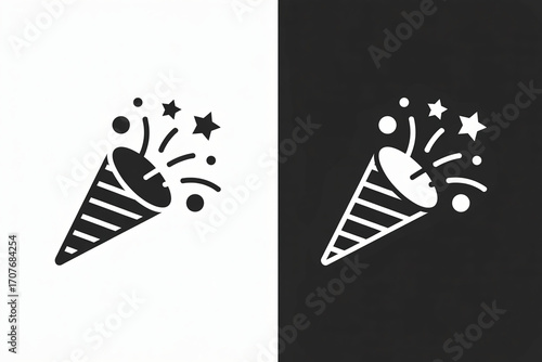 Celebratory popper icon bursting with confetti and stars for festive occasions