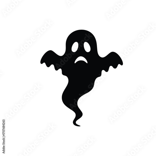 Sad Black Ghost Silhouette on White Background unhappy