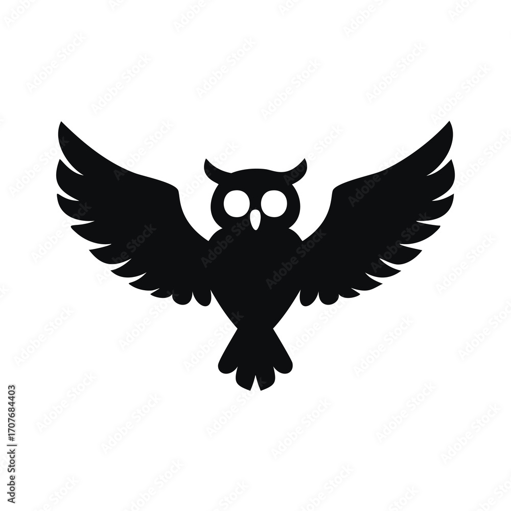 Obraz premium Flying Owl Silhouette with Wings Spread Keywords: owl, bird, silhouette, flying, wings spread