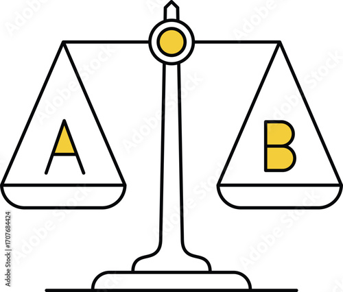 Balance Scales Icon Comparing Options A and B with Yellow Accents Keywords: balance, scales