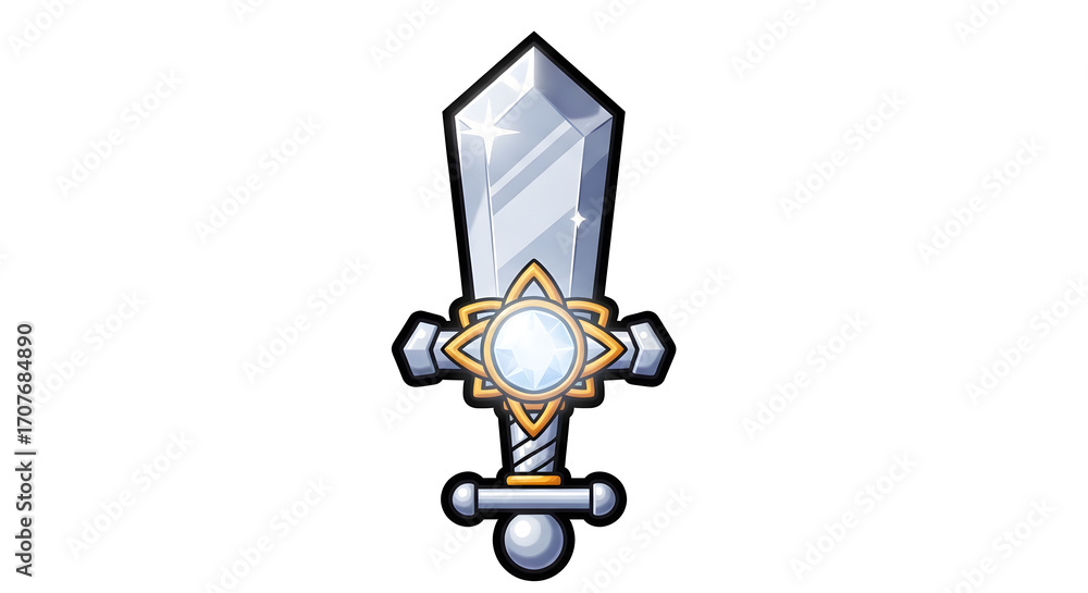 Obraz premium Cartoon Sword Illustration: Fantasy Weapon, Game Asset