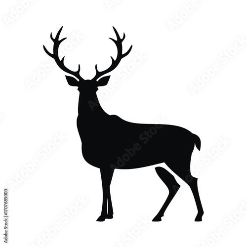 Silhouette of a majestic stag with large antlers Keywords: stag, silhouette, deer, animal