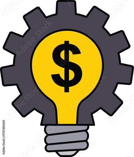 Light Bulb with Dollar Sign Inside Gear Cogwheel money finance
