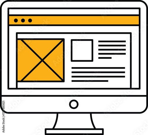 Computer monitor displaying a website layout with content blocks screen