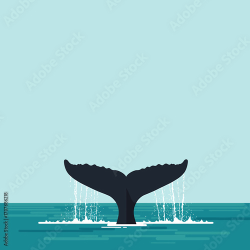 Whale Tail Fluke Emerging from the Blue Sea A Minimalist Aquatic Scene