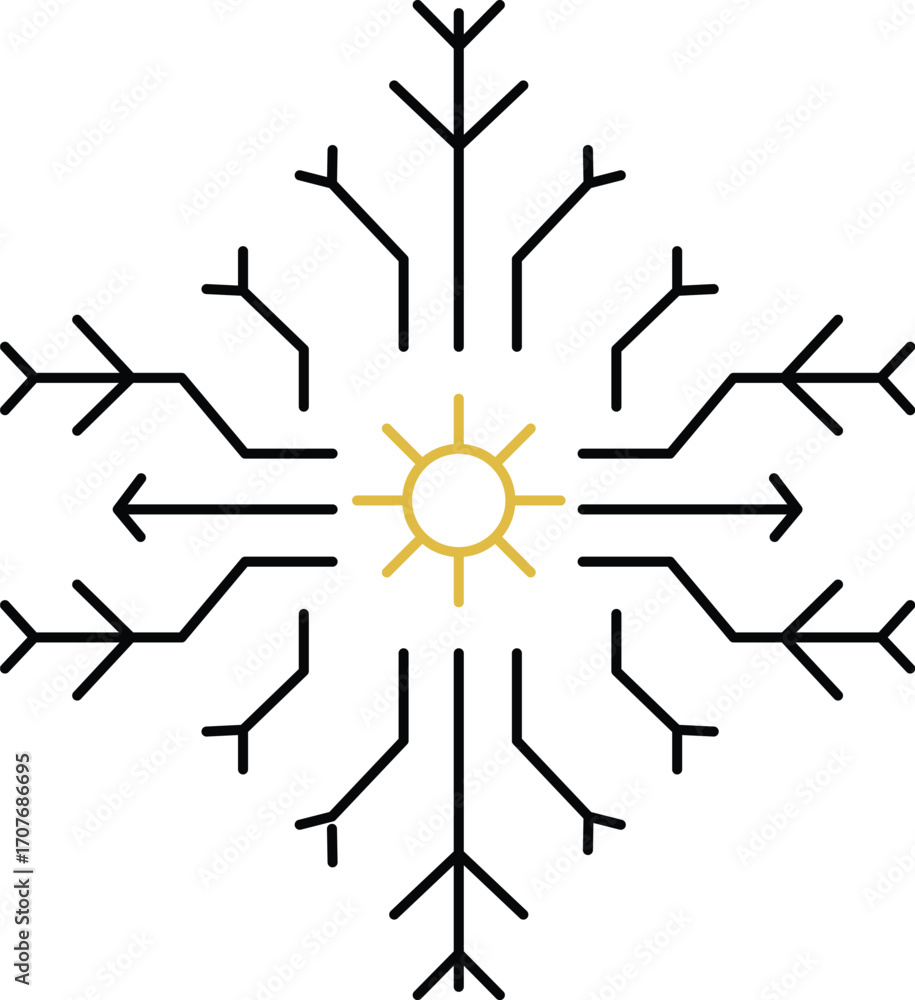 Fototapeta premium Geometric Sunburst Design with Snowflake-like Branches 